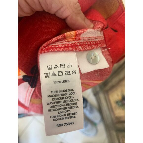 Sigrid Olsen Women's Large 100% Linen Dress Sleeveless Red Floral - Picture 8 of 12